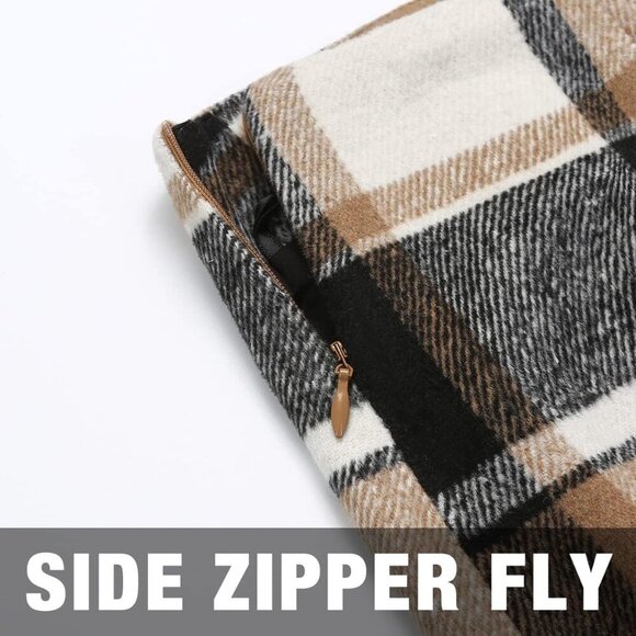 Plaid Mini Skirt Womens Wool Blend High Waist Slit Above Knee Casual - Picture 5 of 7